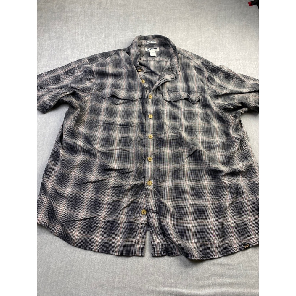 Duluth Trading Co Mens 2XL Tall Untucked Plaid Short Sleeve Shirt Relaxed Fit